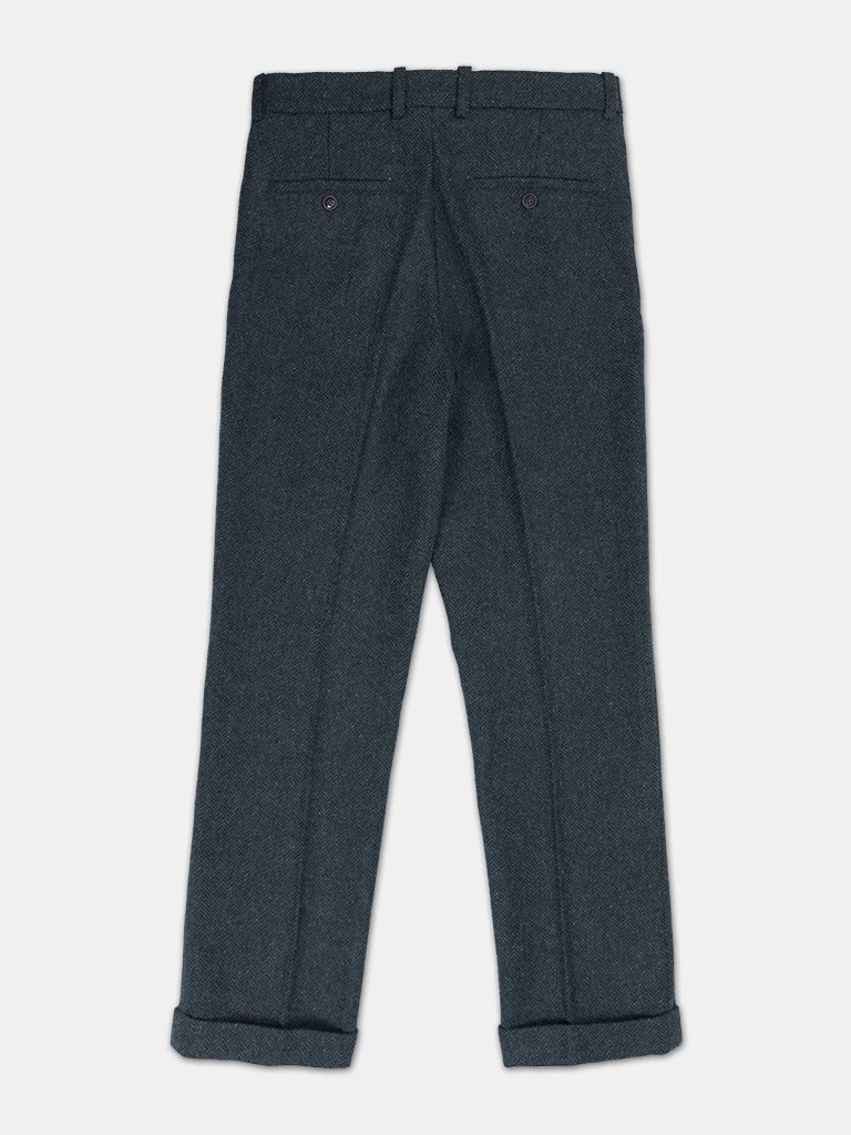 Annual Ring 1930s American Style Herringbone Navy Tweed Trousers 2 Annual Ring 1930s American Style Herringbone Navy Tweed Trousers