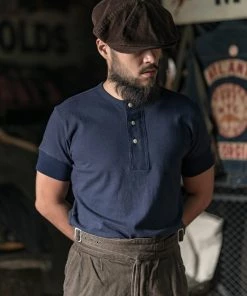 Bronson MFG. CO. Vintage Short Sleeve Henley T-Shirt - Navy