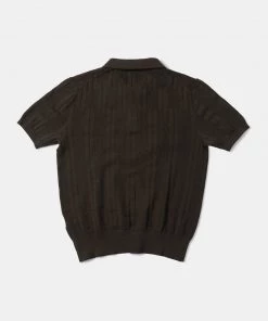 Annual Ring Retro Knitted Jacquard Polo Shirt - Vintage Olive