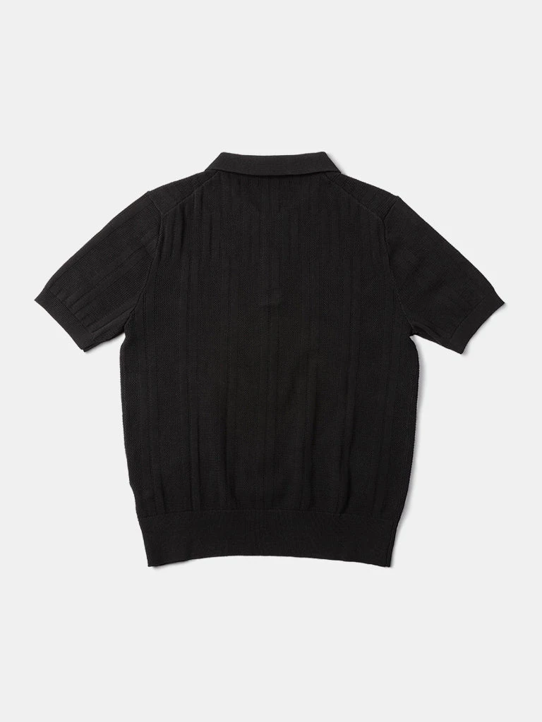 Annual Ring Retro Knitted Jacquard Polo Shirt - Black May 2022 2 Annual Ring Retro Knitted Jacquard Polo Shirt - Black May 2022