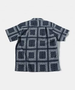 Non Stock MFG. CO. Paisley Print Seersucker Open Collar Shirt - Navy May 2022