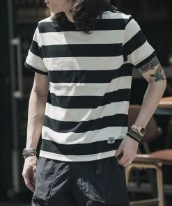 Non Stock MFG. CO. Heavyweight Cotton Wide Striped T-Shirt - Black 16 Non Stock MFG. CO. Heavyweight Cotton Wide Striped T-Shirt - Black