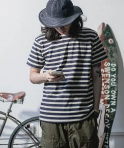 Bronson MFG. CO. French Sailor Boat Neck Breton Stripe T-Shirt - Navy/White BEST SELLERS