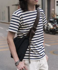 Bronson MFG. CO. French Sailor Boat Neck Breton Stripe T-Shirt - White/Navy