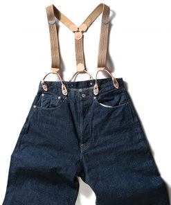 Bronson MFG. CO. ACCESSORIES Old-Time Y-Back Leather Button Suspender - Khaki Stripe