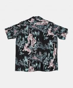 Non Stock MFG. CO. NEW ARRIVALS Ukiyo-e Tiger & Bamboo Pattern Aloha Shirt - Black