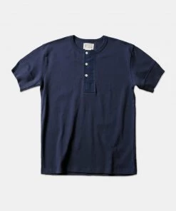 Bronson MFG. CO. Vintage Short Sleeve Henley T-Shirt - Navy