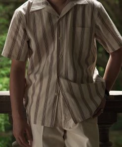 Annual Ring Yarn-Dyed Dobby Open Collar Shirt