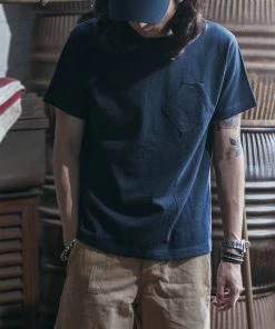 Bronson MFG. CO. TOPS 1930s Slanted Pocket Tubular T-Shirt - Navy