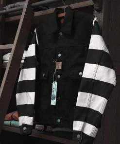 Bob Dong Motorcycle Style Black And White Stripe Type 2 Jacket TOPS