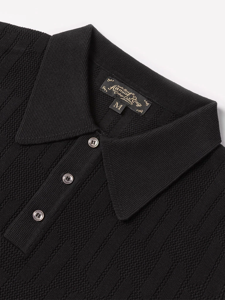 Annual Ring Retro Knitted Jacquard Polo Shirt - Black May 2022 8 Annual Ring Retro Knitted Jacquard Polo Shirt - Black May 2022