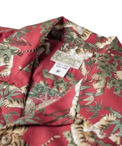 Bronson MFG. CO. Lot AS08 Ukiyo-e Tiger & Bambo Pattern Aloha Shirt - Wine Red NEW ARRIVALS