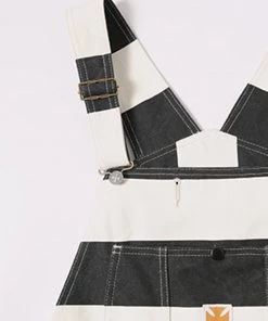 Bob Dong Wide Stripe Prisoner Style Motorcycle High Back Vintage Bib Overalls BOTTOMS