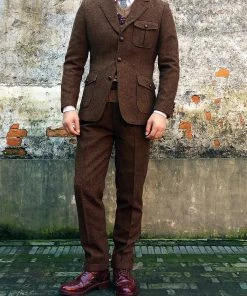 Annual Ring BEST SELLERS British Retro Brown Tweed Double Pleated Trousers 20 Annual Ring BEST SELLERS British Retro Brown Tweed Double Pleated Trousers