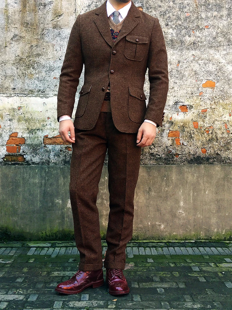 Annual Ring BEST SELLERS British Retro Brown Tweed Double Pleated Trousers 3 Annual Ring BEST SELLERS British Retro Brown Tweed Double Pleated Trousers