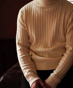 Annual Ring Merino Wool Roll Neck Sweater - White