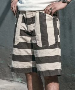 Non Stock MFG. CO. 11.5 Oz Heavyweight Wide Striped Prisoner Shorts 21 Non Stock MFG. CO. 11.5 Oz Heavyweight Wide Striped Prisoner Shorts