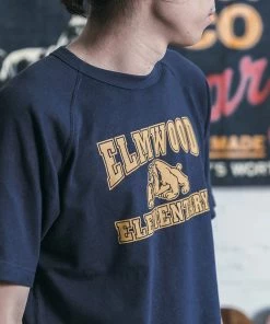 Non Stock MFG. CO. June 2022 Vintage Elmwood Elementary Print Raglan Sleeve T-Shirt - Navy