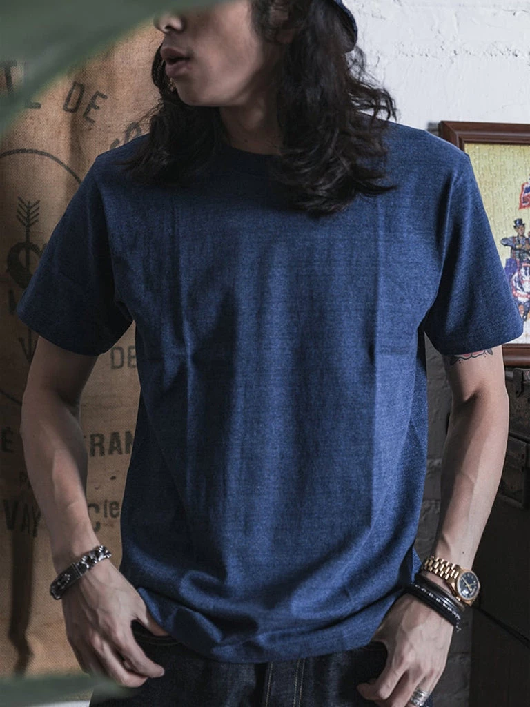 Non Stock MFG. CO. 9 Oz Cotton Tubular T-Shirt - Denim Blue TOPS 3 Non Stock MFG. CO. 9 Oz Cotton Tubular T-Shirt - Denim Blue TOPS