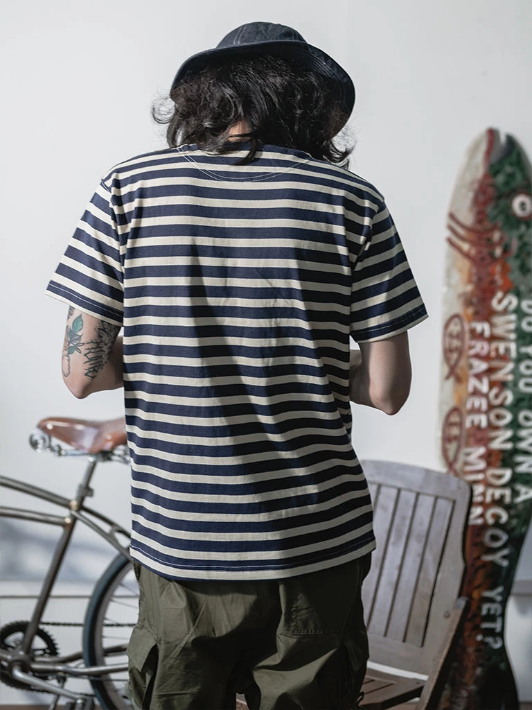 Bronson MFG. CO. French Sailor Boat Neck Breton Stripe T-Shirt - Navy/White BEST SELLERS 3 Bronson MFG. CO. French Sailor Boat Neck Breton Stripe T-Shirt - Navy/White BEST SELLERS
