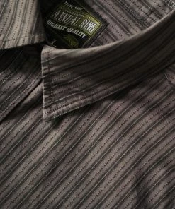 Annual Ring 1930s 6 Oz Yarn-Dyed Dobby Taupe Brown Striped Work Shirt 15 Annual Ring 1930s 6 Oz Yarn-Dyed Dobby Taupe Brown Striped Work Shirt