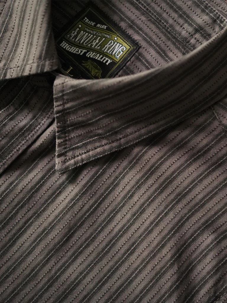 Annual Ring 1930s 6 Oz Yarn-Dyed Dobby Taupe Brown Striped Work Shirt 6 Annual Ring 1930s 6 Oz Yarn-Dyed Dobby Taupe Brown Striped Work Shirt
