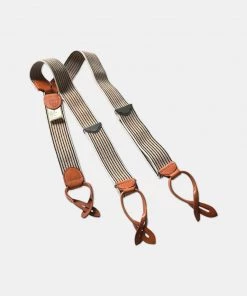 Bronson MFG. CO. ACCESSORIES Old-Time Y-Back Leather Button Suspender - Blue/Yellow Stripe