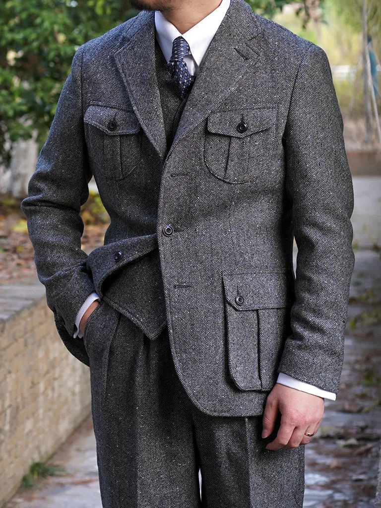 Annual Ring Coloured Speckle Tweed Safari Jacket TOPS 3 Annual Ring Coloured Speckle Tweed Safari Jacket TOPS