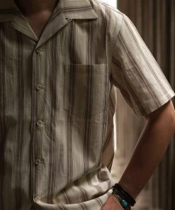 Annual Ring Yarn-Dyed Dobby Open Collar Shirt