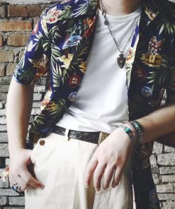 Annual Ring Santa Claus At Hawaiian Beach Print Aloha Shirt - Navy