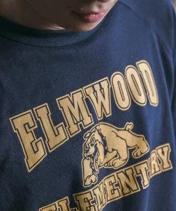 Non Stock MFG. CO. June 2022 Vintage Elmwood Elementary Print Raglan Sleeve T-Shirt - Navy