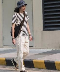 Bronson MFG. CO. French Sailor Boat Neck Breton Stripe T-Shirt - White/Navy