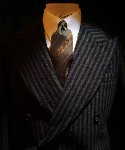Annual Ring TOPS Peak Lapel Double Breasted Tweed Suit Jacket - Black With White Striped