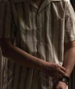 Annual Ring Yarn-Dyed Dobby Open Collar Shirt