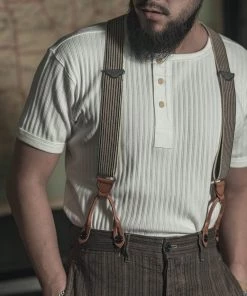 Bronson MFG. CO. TOPS 11 Oz Retro Ribbed Cotton Henley T-Shirt - White