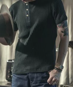 Bronson MFG. CO. BEST SELLERS 11 Oz Retro Ribbed Cotton Henley T-Shirt - Black 10 Bronson MFG. CO. BEST SELLERS 11 Oz Retro Ribbed Cotton Henley T-Shirt - Black