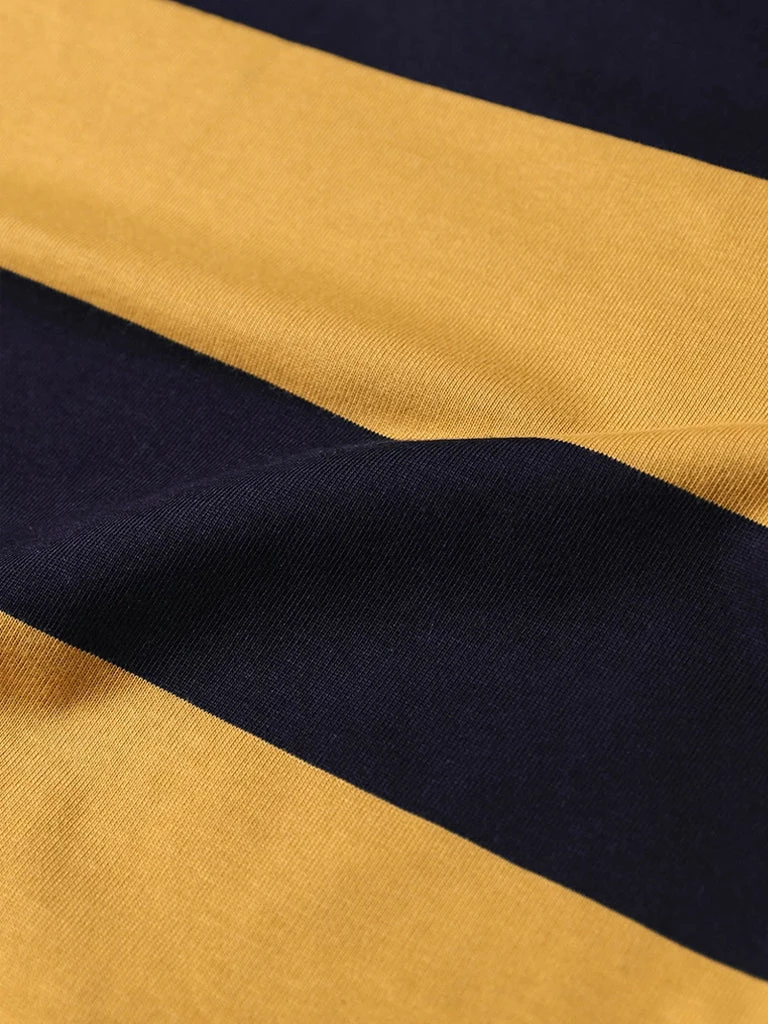 Non Stock MFG. CO. TOPS Michigan Yellow & Navy Wide Stripe T-Shirt 3 Non Stock MFG. CO. TOPS Michigan Yellow & Navy Wide Stripe T-Shirt