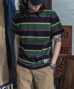 Non Stock MFG. CO. 9.8 Oz IVY Style Striped T-Shirt - Navy/Green