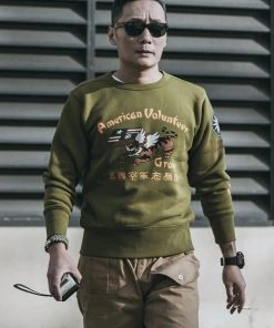 Non Stock MFG. CO. TOPS Flying Tigers Military Print Sweatshirt - Olive