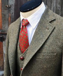 Annual Ring Single Row Two-Button Herringbone Tweed Suit Jacket - Brown TOPS