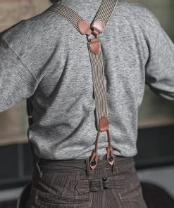 Bronson MFG. CO. ACCESSORIES Old-Time Y-Back Leather Button Suspender - Blue/Yellow Stripe