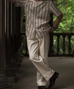 Annual Ring Yarn-Dyed Dobby Open Collar Shirt