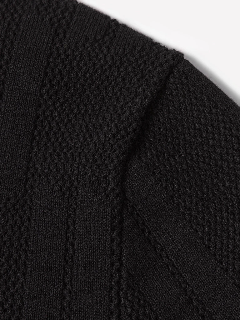 Annual Ring Retro Knitted Jacquard Polo Shirt - Black May 2022 11 Annual Ring Retro Knitted Jacquard Polo Shirt - Black May 2022