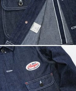 Ranger Overall Embroidered Double Pocket Denim Work Jacket - Demin Blue