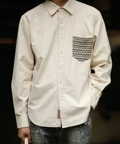 MBBCAR NEW ARRIVALS Ethnic Patch Pocket Long Sleeve Shirt - Beige