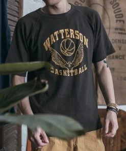 Non Stock MFG. CO. Vintage Watterson Basketball Print Raglan Sleeve T-Shirt - Vintage Black