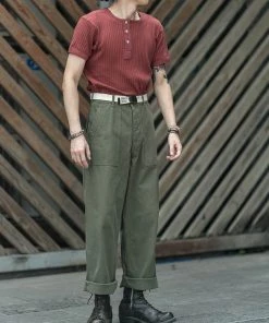 Bronson MFG. CO. 11 Oz Retro Ribbed Cotton Henley T-Shirt - Wine Red TOPS 11 Bronson MFG. CO. 11 Oz Retro Ribbed Cotton Henley T-Shirt - Wine Red TOPS