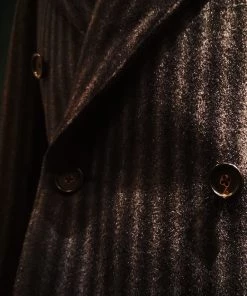 Annual Ring TOPS Peak Lapel Double Breasted Tweed Suit Jacket - Black With White Striped