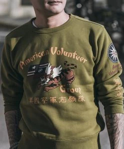 Non Stock MFG. CO. TOPS Flying Tigers Military Print Sweatshirt - Olive