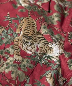Bronson MFG. CO. Lot AS08 Ukiyo-e Tiger & Bambo Pattern Aloha Shirt - Wine Red NEW ARRIVALS